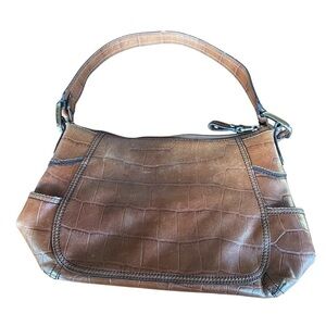 Fossil vintage shoulder bag faux crocodile embossed brown